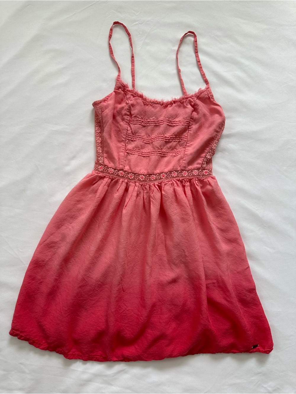 Hollister Pink Ombre Spaghetti Strap Sundress with Floral Embroidered Detail